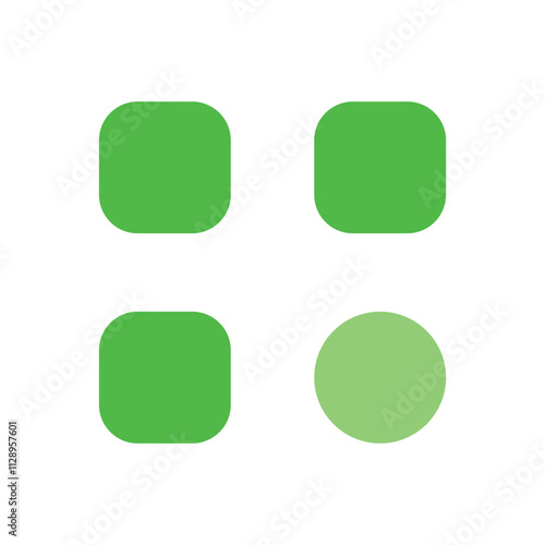 Four Pixelated Circles: Three Bright Green, One Pale Green