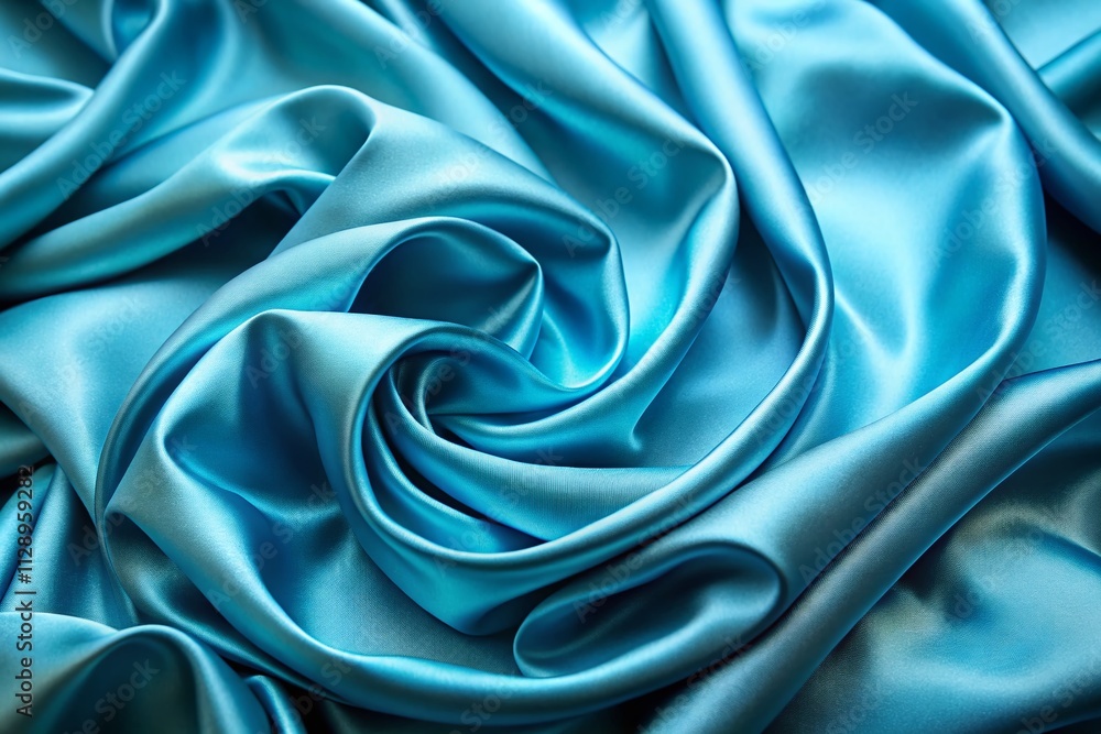 Obraz premium Elegant Cyan Blue Silk Fabric Close-Up Showcasing Luxurious Satin Texture and Flowing Waves for Fashion and Interior Design Backgrounds