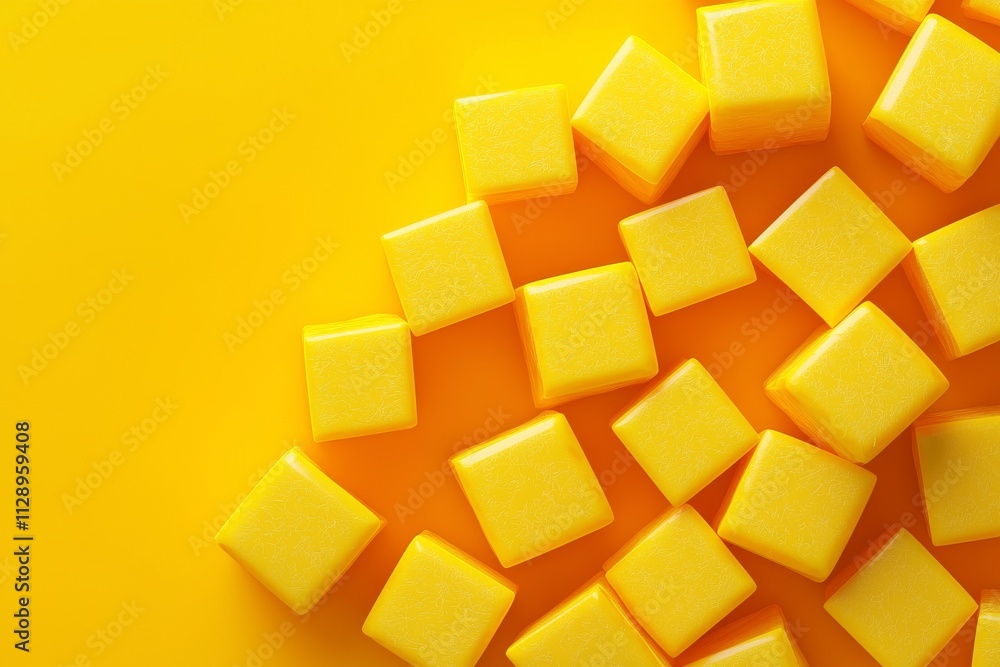 Geometric design in 3D, showcasing abstract cubes on a yellow background. Geometric design in 3D, showcasing abstract cubes on a yellow background.
