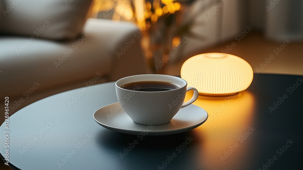 Kaffee auf Couchtisch mit warmem Licht Kaffee auf Couchtisch mit warmem Licht