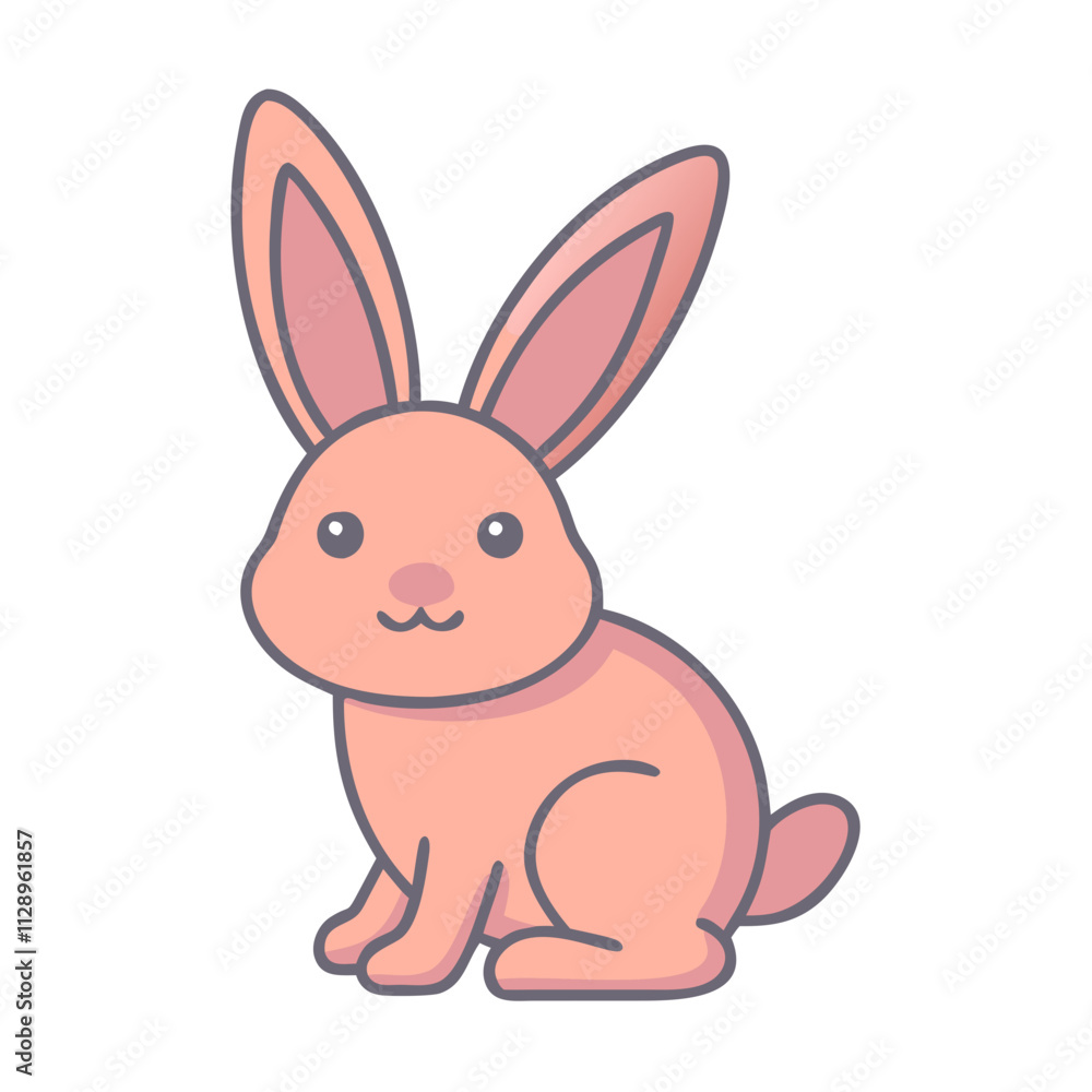 Cute cartoon rabbit icon in soft pink color with a cheerful expression Cute cartoon rabbit icon in soft pink color with a cheerful expression
