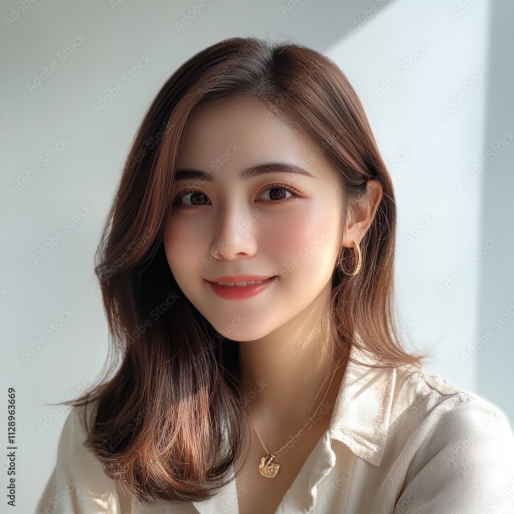 Confident and Friendly Young Asian Business Woman in Modern Office Setting Confident and Friendly Young Asian Business Woman in Modern Office Setting