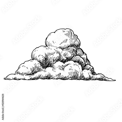 Cloud sketch isolated on white background. Vintage vector illustration.	
