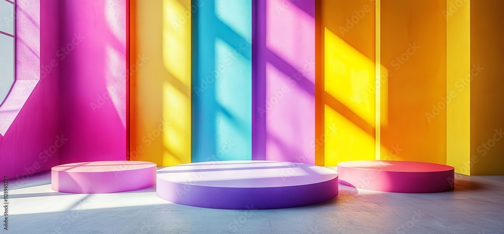 Colorful, simple geometric pattern set against an abstract backdrop. Colorful, simple geometric pattern set against an abstract backdrop.