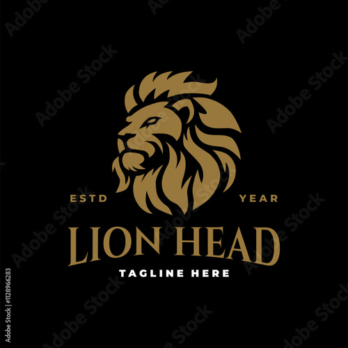 Lion head logo vector design. Lion logo line art vector icon. Vintage hipster lion head emblem logo design photo