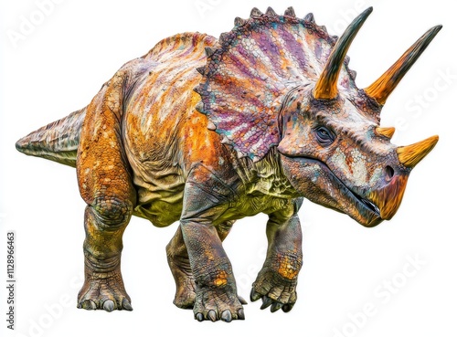 Transparent background illustration of an ancient horned dinosaur, created with generative AI.