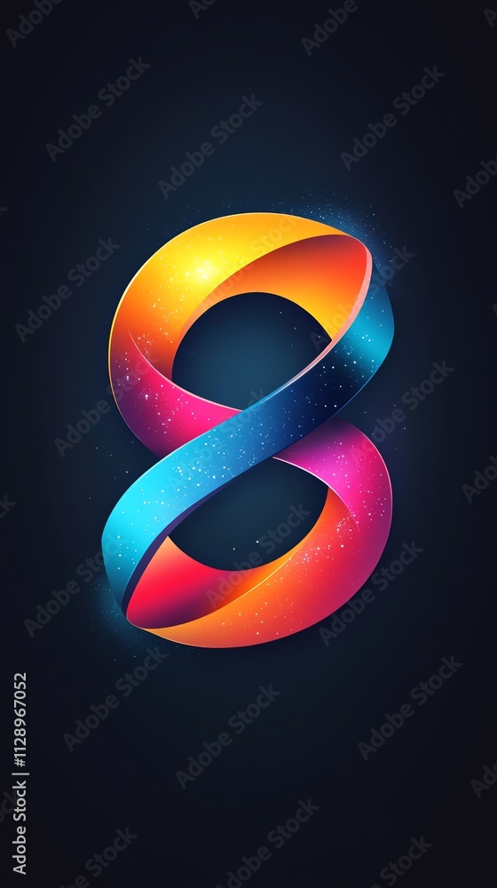 A vibrant, stylized number 8 with a gradient of colors on a dark background. A vibrant, stylized number 8 with a gradient of colors on a dark background.