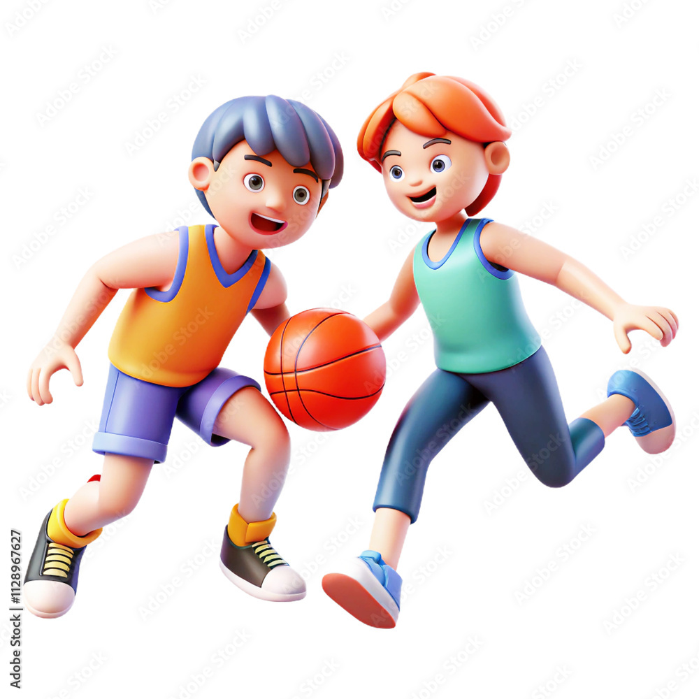 Naklejka premium people Playing Basketball 3d cartoon style illustration 