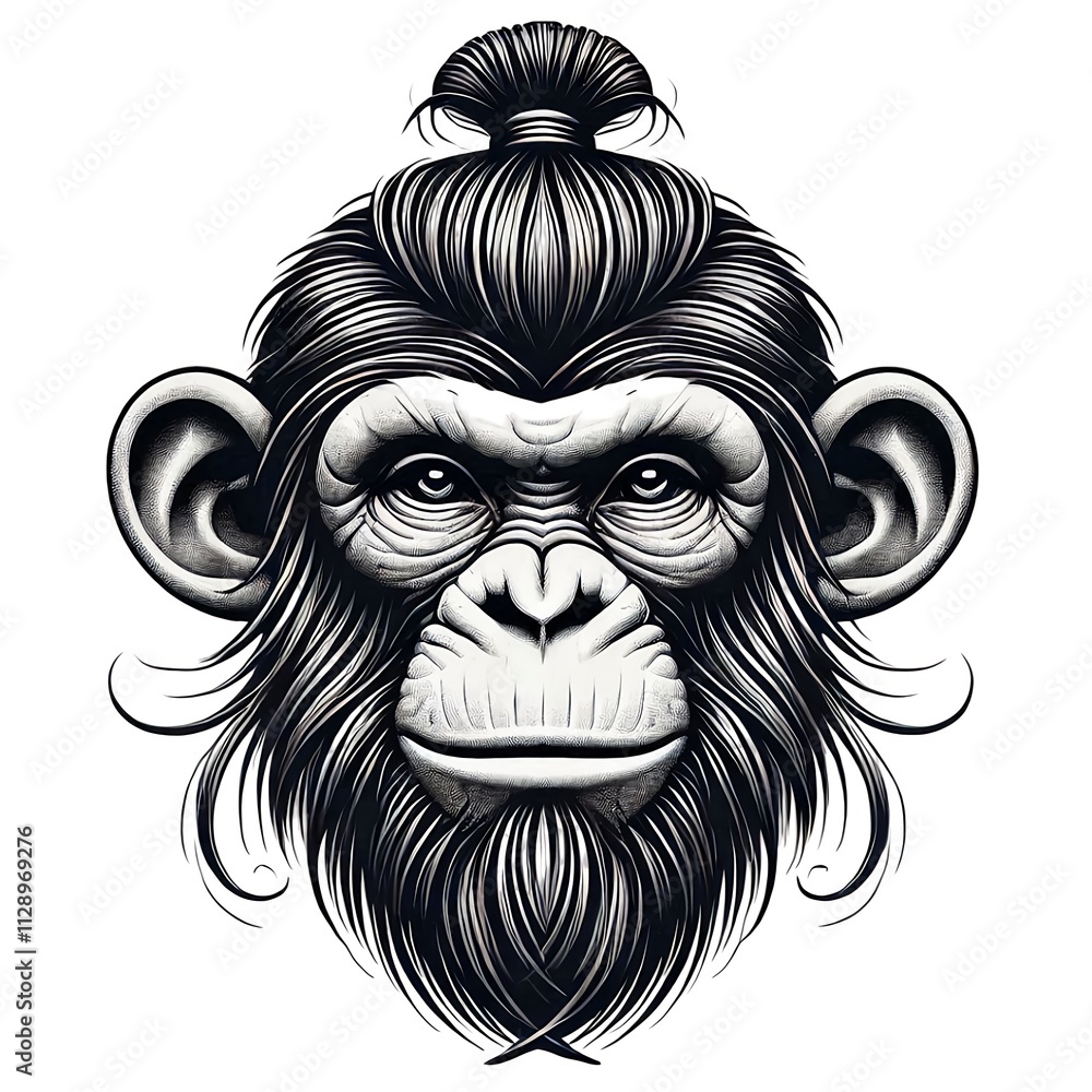 Illustration of a chimpanzee head in monochrome colors. Illustration of a chimpanzee head in monochrome colors.