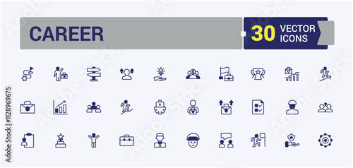 Career icons in linear style. Contains related to person, concept, grow, man, career, achievement and more. Set of line pictogram. Solid line editable stroke. Vector line and solid icons.