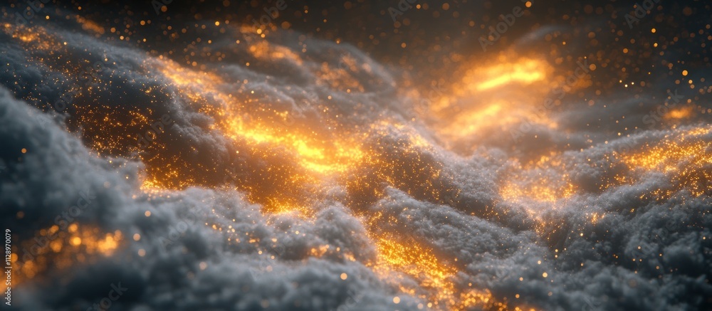 Fiery embers glowing in dark clouds. Fiery embers glowing in dark clouds.