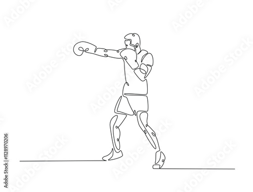 Continuous one line drawing of boxing player wearing boxing gloves. Kingboxing man in single line draw vector illustration. Editable line vector.