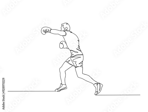 Continuous one line drawing of boxing player wearing boxing gloves. Kingboxing man in single line draw vector illustration. Editable line vector.