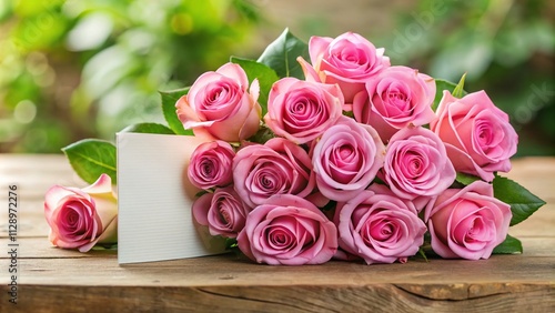 Elegant Pink Rose Bouquet with a Blank Card for Love Expressions - Perfect for Romantic Occasions and Celebrations