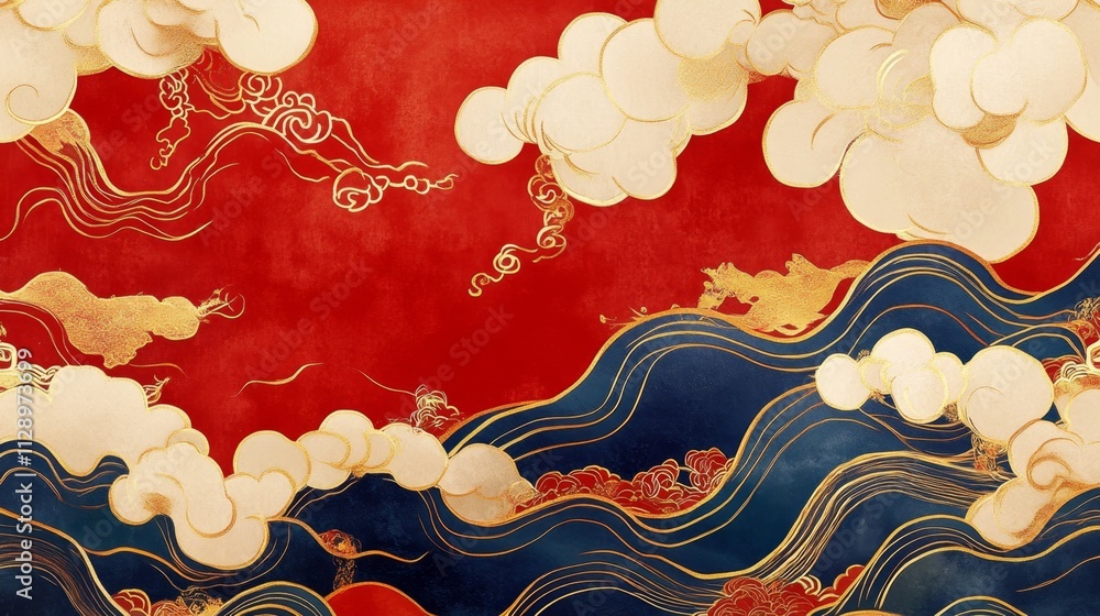 Dynamic artwork reflection of nature's elements traditional asian style wall mural indoor space abstract viewpoint Dynamic artwork reflection of nature's elements traditional asian style wall mural indoor space abstract viewpoint