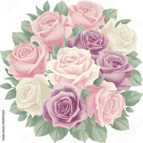 Vector illustration of a bouquet of roses in pastel colorful