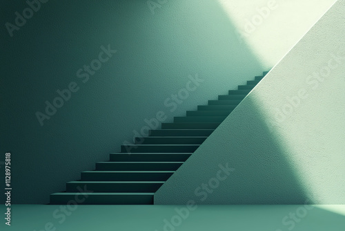 Stylish Minimalist Green Staircase with Soft Light and Shadow Inspiring Growth and Progress