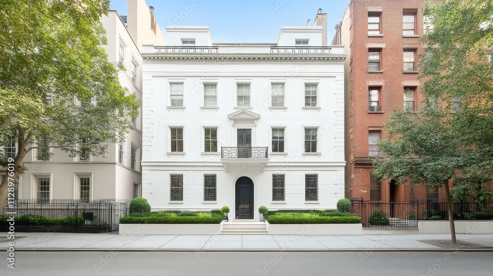 Historic New York brownstone exterior showcasing early 1900s architecture Historic New York brownstone exterior showcasing early 1900s architecture