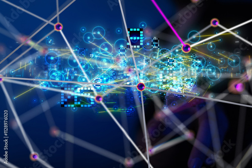 Neural network 3D illustration. Big data and cybersecurity - 3d