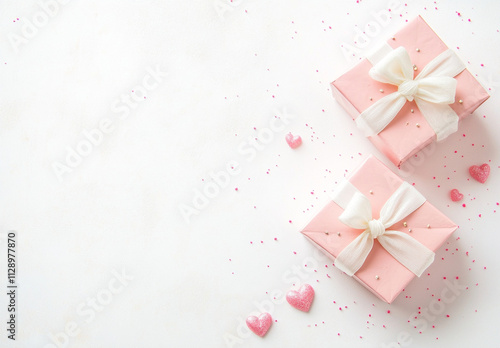 Wallpaper Mural Elegant pink gift boxes with white ribbons and decorative hearts create festive atmosphere, perfect for celebrations and special occasions Torontodigital.ca