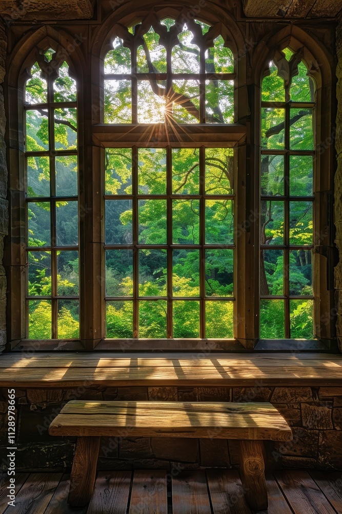 Sunlit Serenity - Picturesque Woodland Window Sunlit Serenity - Picturesque Woodland Window