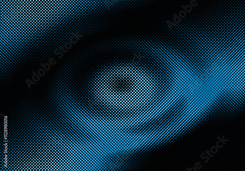 Vector illustration of a dynamic blue halftone swirl with water vortex ripples, abstract design in blue tones.