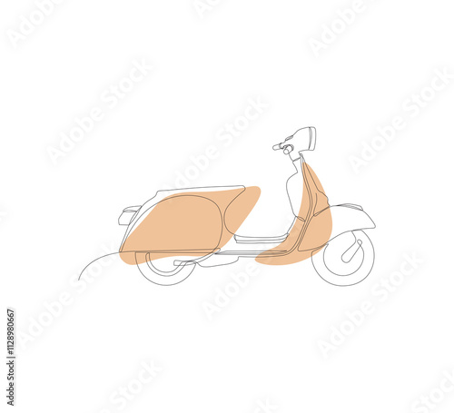 scooter in beige color, one-line  single line nude illustration, scooter simple art, retro scooter, line drawing illustration, one line transport in beige color