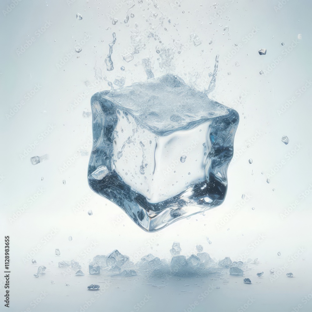 Falling ice cube, isolated on white background, full depth of field Falling ice cube, isolated on white background, full depth of field