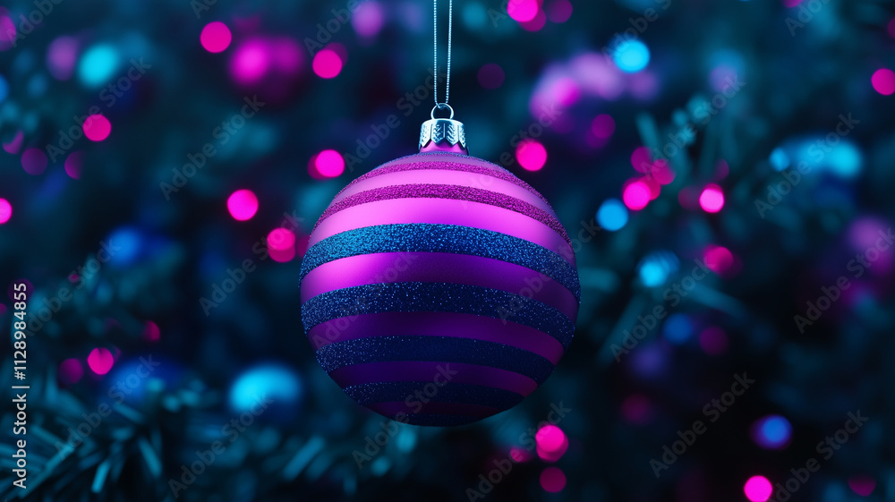 Fototapeta premium Pink Christmas Bauble with Festive Lights