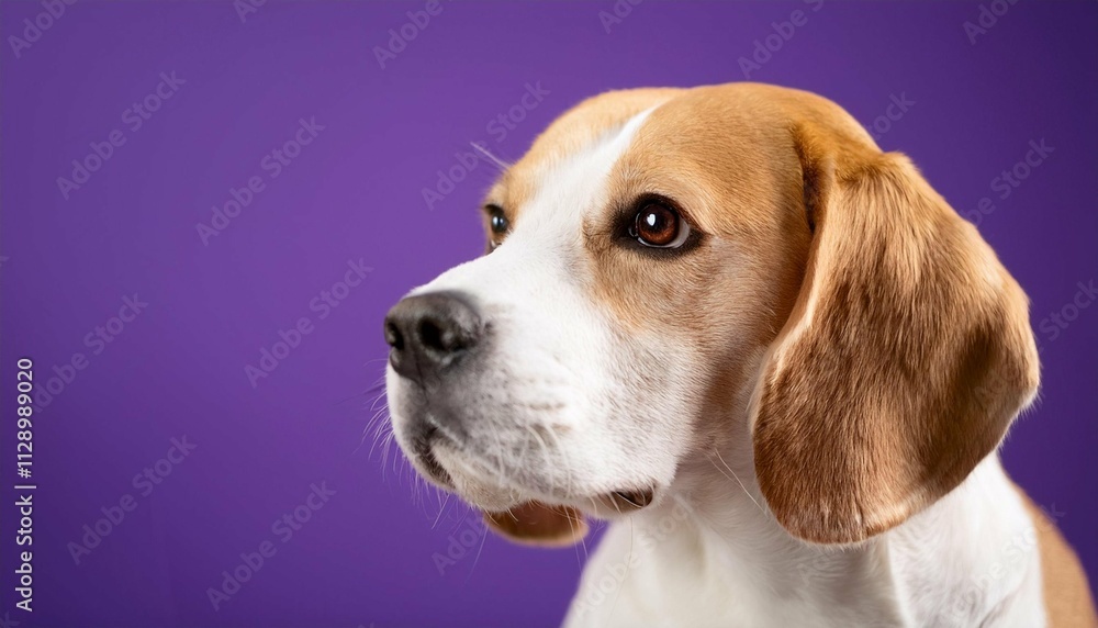 white lovely beagle with purple background white lovely beagle with purple background