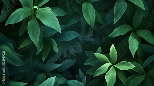 A dense background of dark green leaves, captured in a photorealistic style with a blurred effect