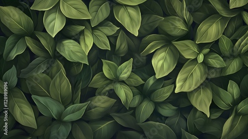 A dense background of dark green leaves, captured in a photorealistic style with a blurred effect