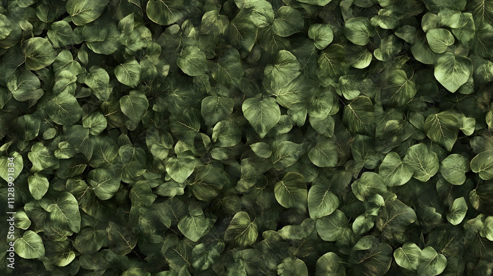 A dense background of dark green leaves, captured in a photorealistic style with a blurred effect A dense background of dark green leaves, captured in a photorealistic style with a blurred effect