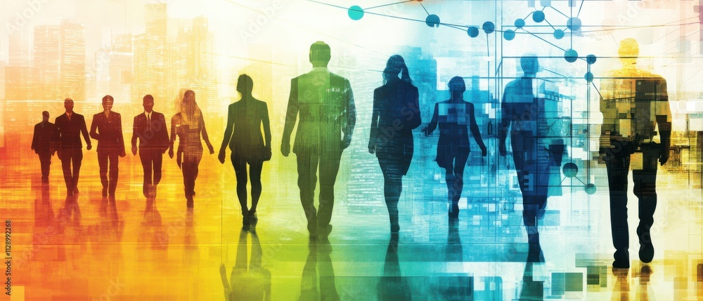 Diverse Business People Walking Forward Towards a Bright Future, Teamwork Concept Diverse Business People Walking Forward Towards a Bright Future, Teamwork Concept