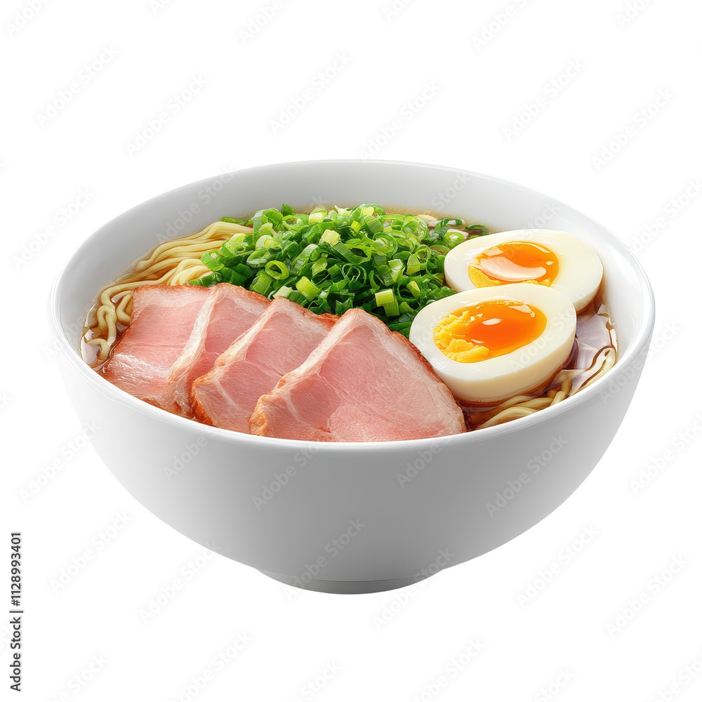 Delicious bowl of ramen with toppings. transparent background Delicious bowl of ramen with toppings. transparent background