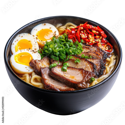 Delicious ramen bowl with toppings and flavors. transparent background