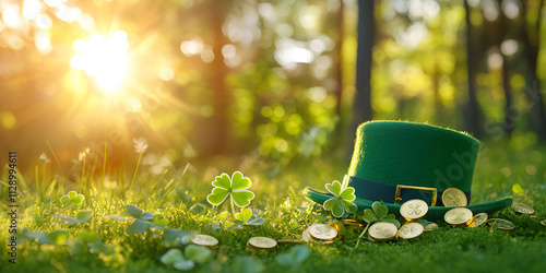 St. Patrick's Day Hat and Clover in Natural Sunlight