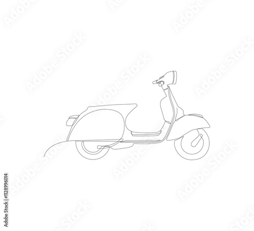scooter without color, one-line  single line illustration, scooter simple art, retro scooter, line drawing illustration, one line transport without colors