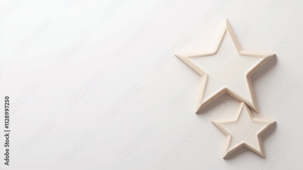 Fototapeta premium Two wooden star shapes on a light background, creating a minimalist and decorative aesthetic.