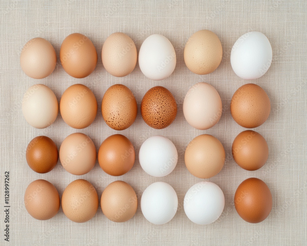 Neatly Arranged Eggs on Linen with Soft Lighting for Texture and Safety Awareness Neatly Arranged Eggs on Linen with Soft Lighting for Texture and Safety Awareness