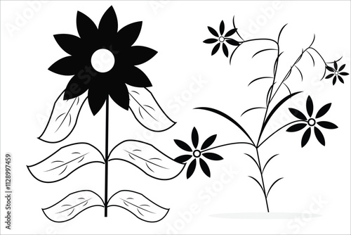 Beautiful  flower silhouette. Cute icon of  flower and vector illustration. SET of  flower silhouette Vector Garden flowers.