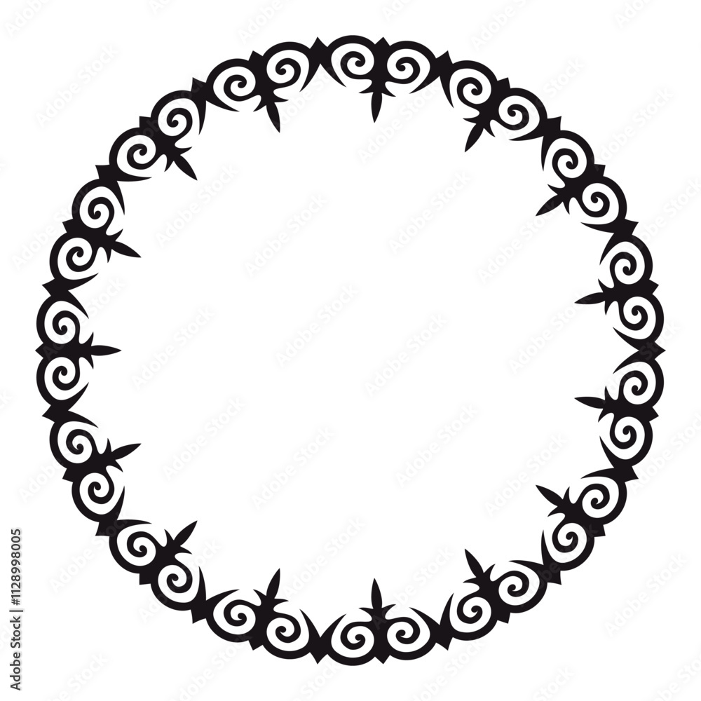 Oriental black and white round frame with arabesques. Monochrome Round Islamic Oriental Kazakh national ornament frame. For ceramics, print design, embroidery, sandblaster, tattoo. Turkic ornaments. Oriental black and white round frame with arabesques. Monochrome Round Islamic Oriental Kazakh national ornament frame. For ceramics, print design, embroidery, sandblaster, tattoo. Turkic ornaments.