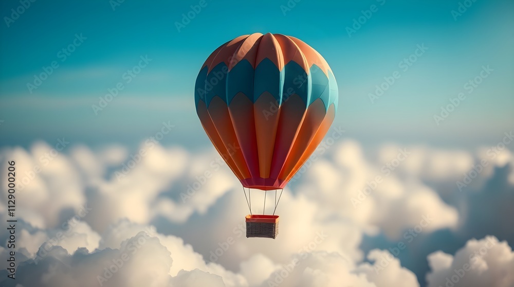 Naklejka premium orange color paper origami hot air balloon on the sky, large space for copy