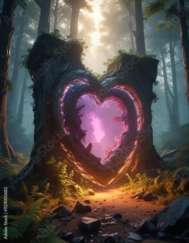 Glowing portal in the heart of a dense forest, portal, ancient
