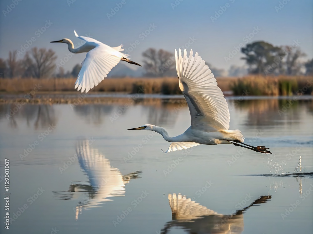 Ethereal Abstract Composition of White Birds Gliding Over a Serene Water Surface, Capturing the Essence of Nature's Tranquility and Beauty in Macro Photography Ethereal Abstract Composition of White Birds Gliding Over a Serene Water Surface, Capturing the Essence of Nature's Tranquility and Beauty in Macro Photography