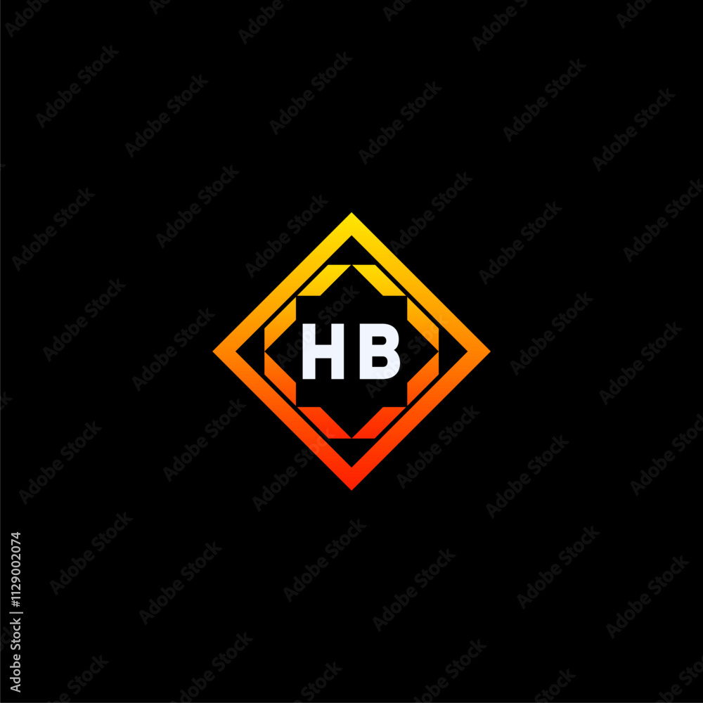 HB initials dynamic geometric logo design features a bold lettering sign in an orange and black color scheme, displayed against a dark background HB initials dynamic geometric logo design features a bold lettering sign in an orange and black color scheme, displayed against a dark background