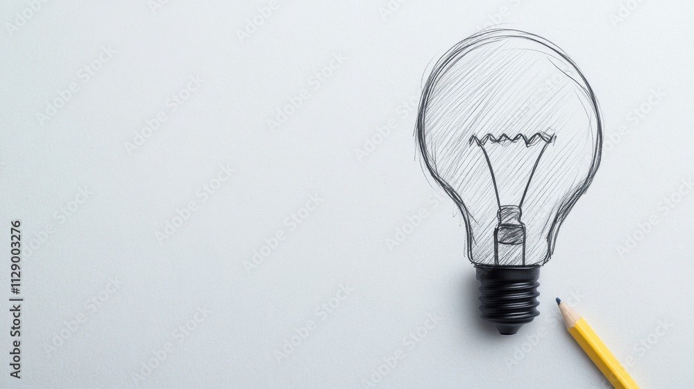 A simple illustration of a light bulb drawn in pencil, representing ideas and creativity on a plain background. A simple illustration of a light bulb drawn in pencil, representing ideas and creativity on a plain background.