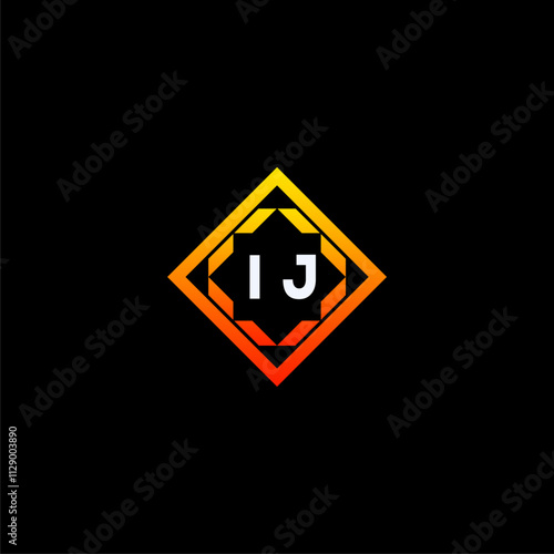 Free Download IJ initials dynamic geometric logo design features a bold lettering sign in an orange and black color scheme, displayed against a dark background - GFXLoad