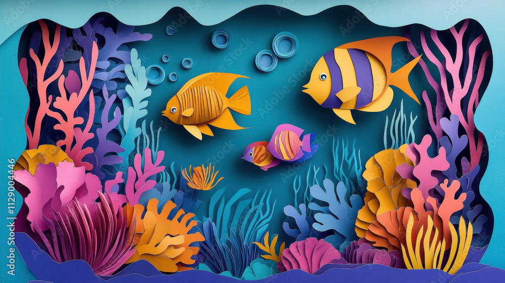 Naklejka premium vibrant underwater scene with colorful fish and coral reefs