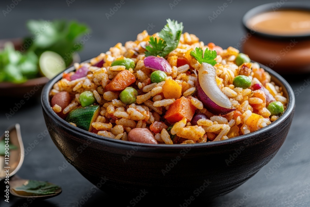 Savory Bhel Puri Snack with Puffed Rice and Fresh Vegetables Savory Bhel Puri Snack with Puffed Rice and Fresh Vegetables